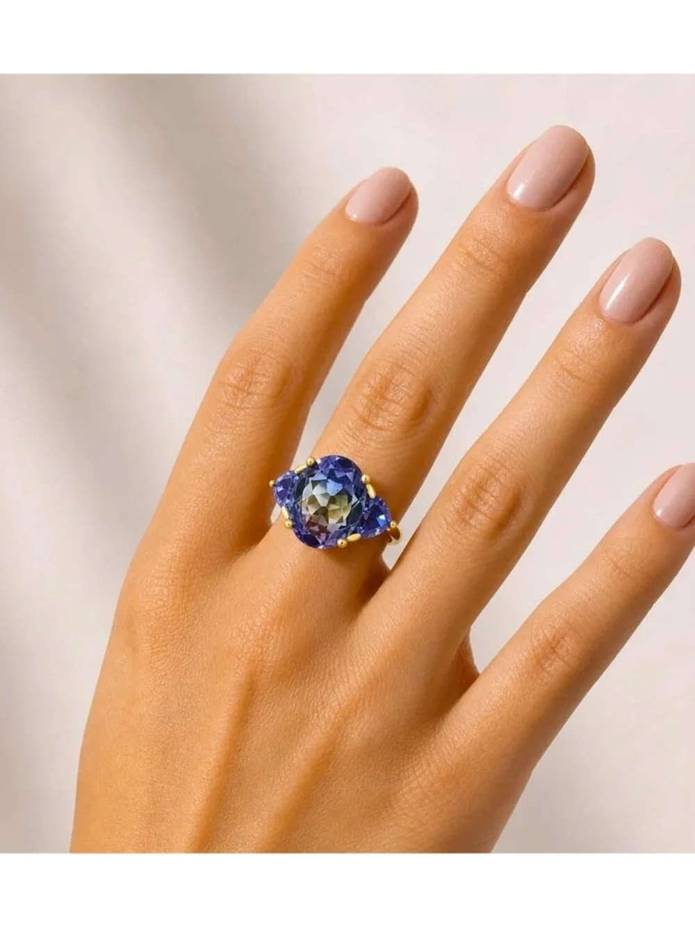 Tourmaline 5.73 Cts & Tanzanite Ring 10k Solid Yellow Gold